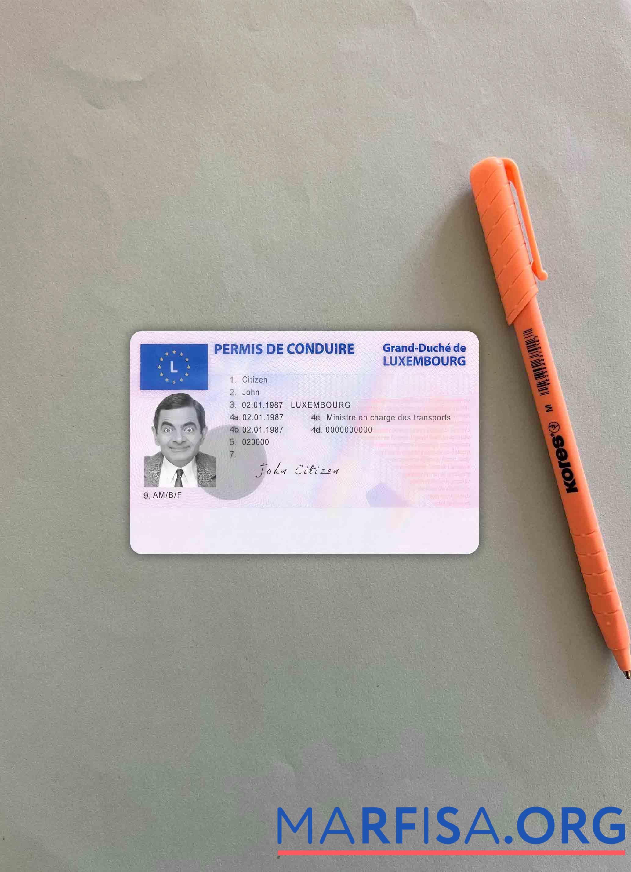 Realistic Luxembourg driving license photolook example